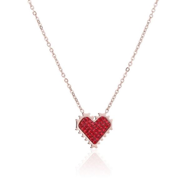 Rose Gold Rhinestone Crystals Heart Chain Necklace - Picture 4 of 5